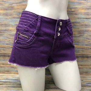 Bour Jeans Womens Cut Off Jean Shorts Jewel Buttons Purple Silver Stitch Size 9